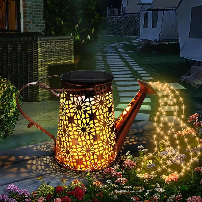Forlivese 2PCS Solar Watering Can with Lights, Solar Lights Outdoor Decorations with Hanging Solar Garden Lights with Bracket Waterproof Watering Can Landscape Light for Patio Gardening Pathway 36LED