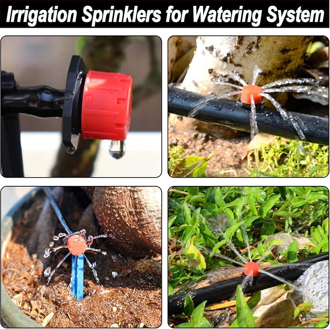 150 Pcs Adjustable Micro Drip Irrigation Sprinklers 1/4 Inch Universal 8-Hole Flow Dripper Garden Irrigation Nozzles for 4mm/7mm Tube Watering System (Black)