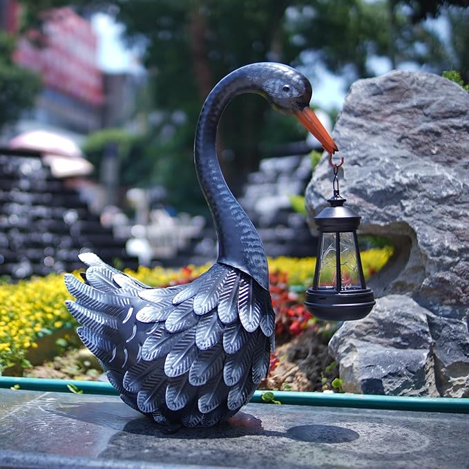 HONGLAND Solar Garden Statue Outdoor Swan Decor Bird Decor Lawn Ornament for Backyard Patio Porch Poolside(Black)