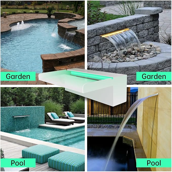 Pond Waterfall Spillway, APP Control Multi-Color LED Light Outdoor Pool Fountain, Acrylic Water Spillway Koi Fountains Kit for Garden Patio Swimming Pool Decoration - 11.8"x7.8"x3.9"