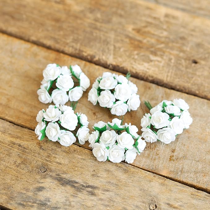 Handmade 50 pcs Mini Mulberry Paper Roses 18 mm Mulberry Paper Flowers Scrapbooking Wedding DIY Craft (White Color)