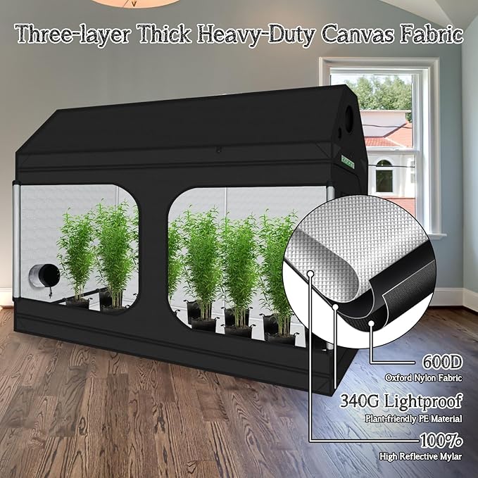 zazzy 4x8 Grow Tent, 96"x48"x72" Roof Cube Indoor Plant Grow Tents with Observation Windows, Lightproof Roof Cube Mylar Hydroponic Growing Tent with Floor Tray Plant Growth