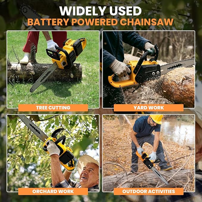 Cordless Chainsaw 16 inch 40V (2 x 20V MAX),Compatible for Dewalt Battery, Auto-Oiler, Brushless Hand-held Chain Saw for Wood Cutting, Battery Tree Saw for Tree Trimming/Pruning(Tool Only)
