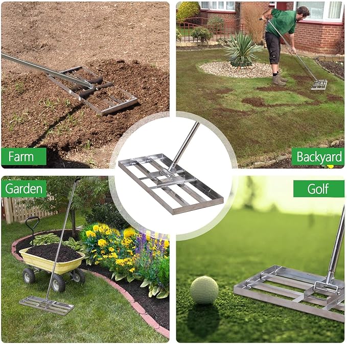 Scalebeard Lawn Leveling Rake-7 FT Level Lawn Tool / Soil Lawn Rake Stainless Steel Leveling Rake Landscape Rake with Handle for Garden Backyard Golf/Lawn(7FT, 30 x 10IN)