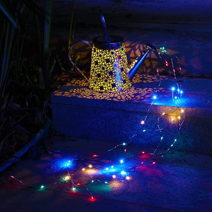 VOOKRY Solar Watering Can Lights, Outdoor Large Hanging Lantern Waterproof, Multicolor Retro Metal Solar Lights for Patio Yard Porch Lawn Garden Christmas Decor Gifts for Mom Women Grandma Birthday