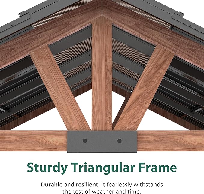 Macrout 11'x13' Hardtop Gazebo with Gabel Roof Canopy and Aluminium Frame, Outdoor Grill Gazebo Pergola for Patio, Backyard and Party, 4944 (Gable Roof + Brown Frame, 11'x13')