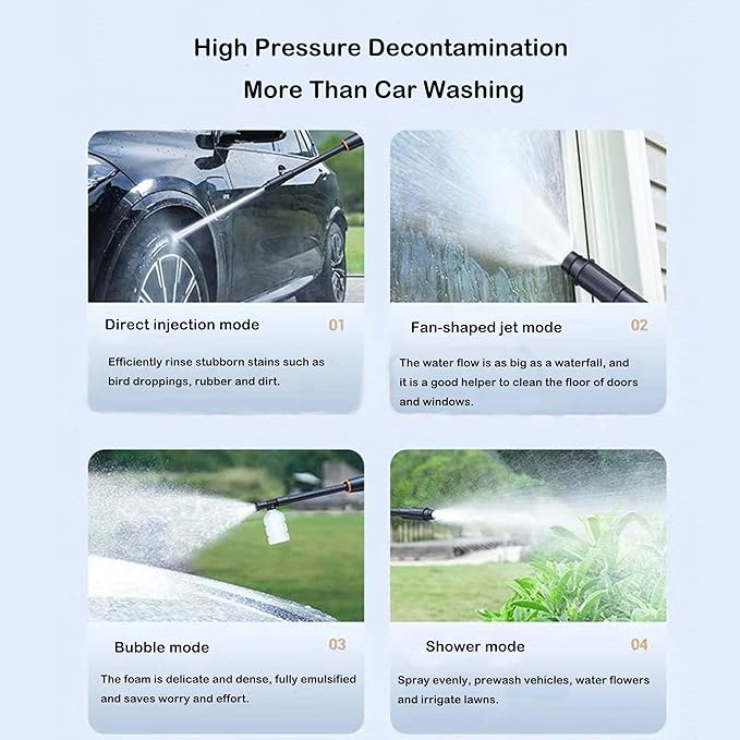 Cordless Pressure Washer, 30Bar 48V 2400mAH Rechargeable Battery Powered Pressure Washer with 2 Adjustable Nozzle Suitable for Washing Cars/Fences/Siding
