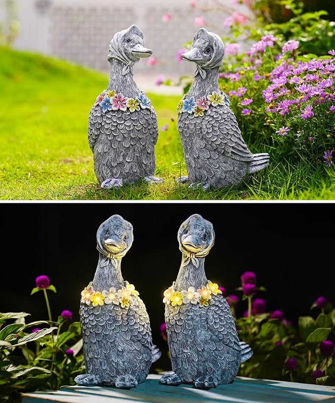 Porch Goose Statues for Garden Decor: Outdoor Sculpture for Lawn Patio Yard Balcony Ornaments - Gifts for Mother Grandma Women(Gray)