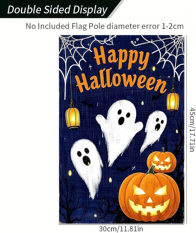 Garden Flags 12x18 Inch Halloween Ghost Pumpkin Banner Outdoor Scary Yard Sign Spooky Night Fall Lawn Porch Decor for Home Welcome Party Garden Flag