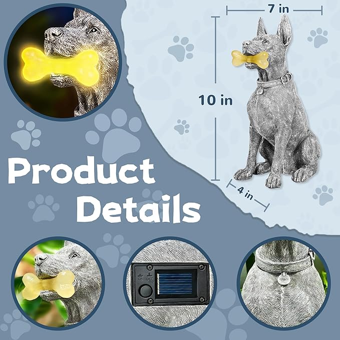 Dog Solar Garden Statue with LED Light - Outdoor Yard, Lawn, Patio Doberman Decor - Unique Birthday Housewarming Gift for Dad, Mom, Men, Women