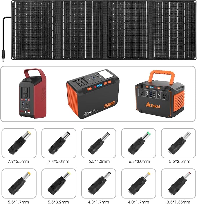 Takki Solar Generator 277Wh Portable Power Station with Solar Panels 40W Included 450W Peak 110V Pure Sine Wave AC Outlet DC USB Ports for Camping CPAP Emergency Tent Outdoor