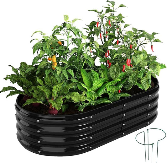 Galvanized Metal Planter Raised Garden Bed Kit for Gardening Outdoor,4x2x1ft Planter Grow Garden Box Raised Flower Bed,Long Vegetable Clearance Herb Raised Garden Beds for Gardening Black
