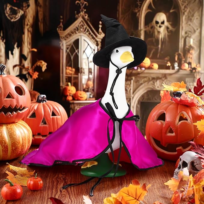 Vinsot Halloween Outdoor Porch Geese Outfit, 23" Patio Yard Porch Desk Goose Coat, Lawn Goose Accessories(Rose Red,Velvet)