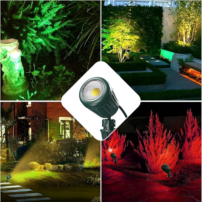 Outdoor Spot Lights for Yard Plug in Spotlights with 5 Extra Lenses (Red, Yellow, Green, Blue, Purple) 6000K White,Suitable for Holiday Daily Yard,Halloween,Garden, Lawn Tree Decoration,2 Pack