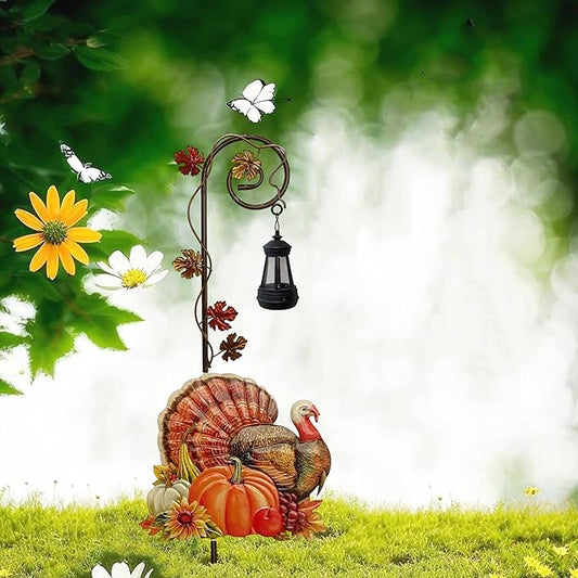 Solar Turkey Pumpkin Garden Stake Light Metal Thanksgiving Decoration Outdoor Fall Decor for Garden Courtyard and Lawn Christmas Decor and Thanksgiving Gifts
