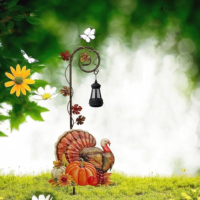 Solar Turkey Pumpkin Garden Stake Light Metal Thanksgiving Decoration Outdoor Fall Decor for Garden Courtyard and Lawn Christmas Decor and Thanksgiving Gifts