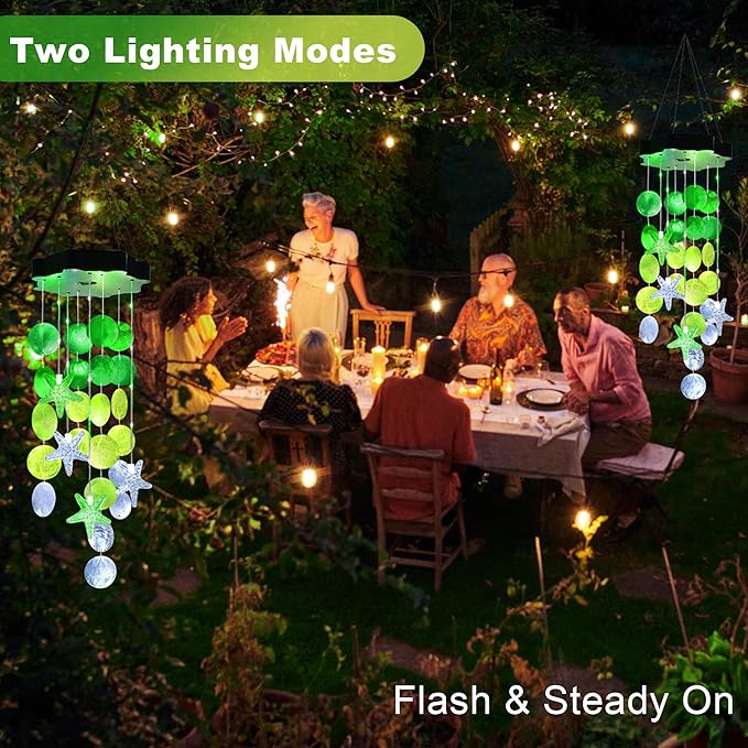 Solar Wind Chimes for Outside, White & Green Shell Gifts for Mom Grandma Women, Waterproof Solar Outdoor Decorative Mobile Lights for Garden, Yard, Patio, Window, Party, Outdoor Decorations