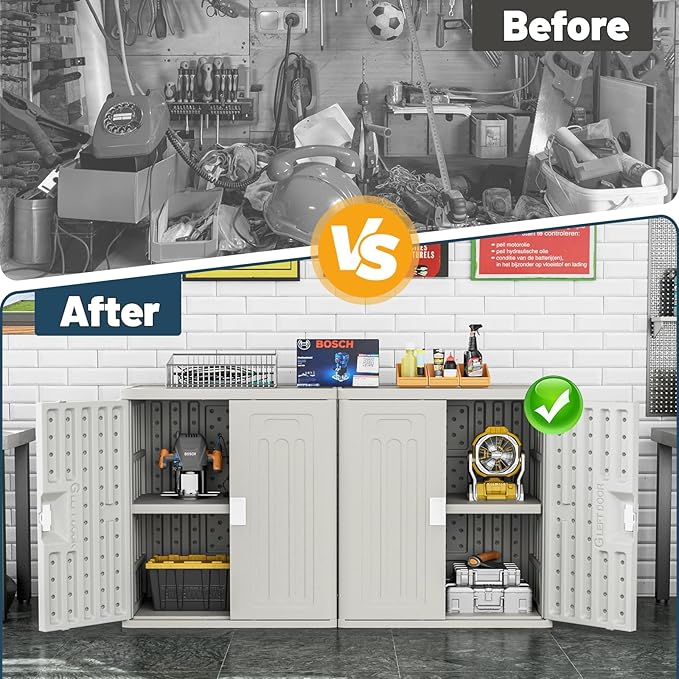 Amopatio Outdoor Storage Cabinet Waterproof with 1 Shelf, Patio Storage Shed All Weather Use for Lawn Care Accessories, 19.7" D x 29.5" W x35.4 H, Gray