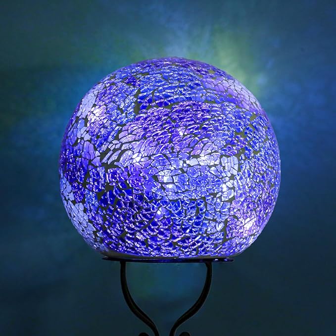 Solar Lights Outdoor Decorative Solar Mosaic Garden Stakes Cracked Glass Decorative Waterproof Outdoor Lights for Landscape Patio Yard Walkway Decoration Purple