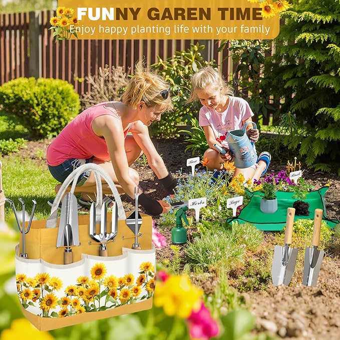 22Pcs Gardening Tools Set for Women Heavy Duty Garden Hand Tools Yard Work Tools Gardener Gifts Gardening Accessories with Tools Bag/Shovel/Mat/Plant Labels/Gloves