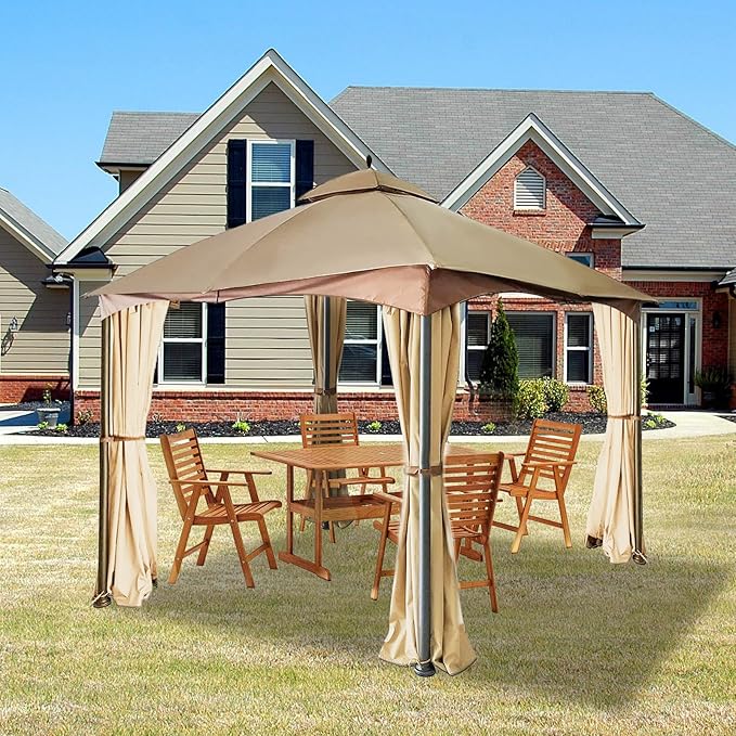Gazebo Universal Replacement Privacy Curtain – Hugline Gazebo Side Wall Outdoor Privacy Panel with Zipper (Beige, 10x12)