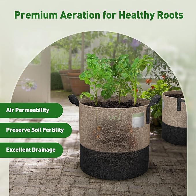 UMIG 12 Pack 10 Gallon Grow Bags, 300G Thick Non-Woven Fabric Cloth Smart Planter Pots with Handles, Black Camel Large Outdoor Garden Bags for Plants, Vegetable, Flowers