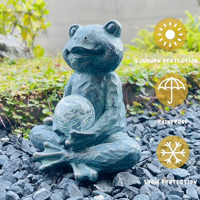 Zen Yoga Frog Garden Statue Ornament, Outdoor Decor, Solar Patio Garden Sculptures & Statues, Gift Ideas for Women