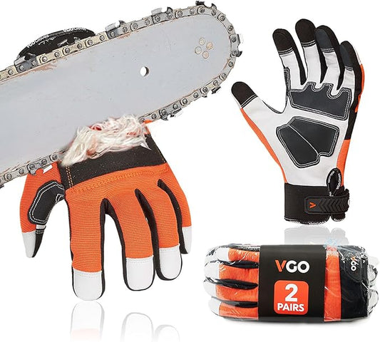 Vgo... 2-Pairs Chainsaw Gloves,Saw Protection on Left Hand Back,Goat Leather(XL,Orange,GA8912)
