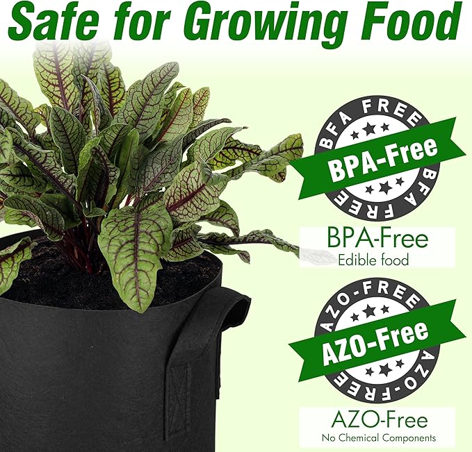 PHYEX 12-Pack 10 Gallon Grow Bags, Thickened 300G Nonwoven Fabric Pots with Reinforced Handles, Planting Bags for Healthy Root Growth, Vegetables, and Flowers, Come with 12 Pcs Plant Labels