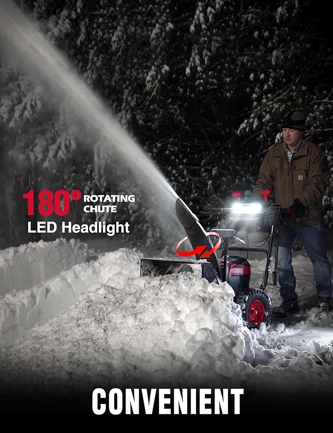 PowerSmart 80V 24in. Self-Propelled Cordless Snow Blower, 2-Stage with 6.0Ah Battery and Charger (HB2805A)