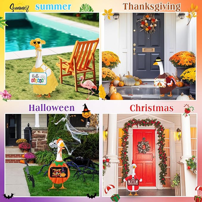 8 Set Seasonal Holiday Goose Outfits Hanging Signs Fall Halloween Christmas Porch Statue Outfits All Seasons Holiday 23" Goose Clothes Patio Lawn Outdoor Decors(Classic Style)