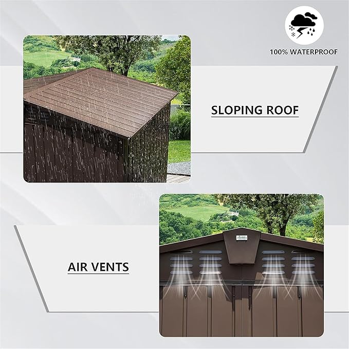 8.2x6.2ft Outdoor Storage Shed, Metal Steel Utility Tool Shed with Double Lockable Doors and Air Vents, Garden Storage for Backyard Patio Lawn