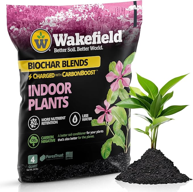 Wakefield Premium Biochar Indoor Plant Potting Mix with CarbonBoost – Professional Grade Soil for Houseplants & Indoor Plants – Organic Compost Potting Soil with Pine Bark and Worm Casting – 4 Quart