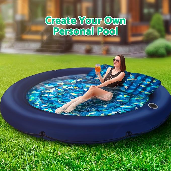 JAMBO Huge Round 76 x 76 Tanning Pool Lounger, Pool Float, Inflatable Sun Tanning Pool Float, Tanning Chair, Pool Floats Adult, Water Lounge Raft Pool Lounger Adults, Tanning Raft Sunchill Tanning Bed