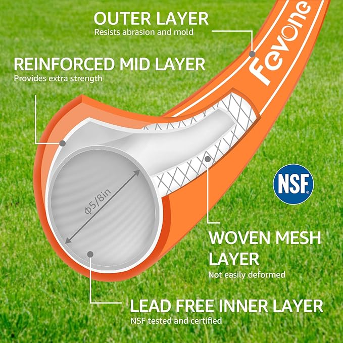Fevone Garden Hose 12 ft., Lightweight Hybrid Water Hose, Flexible and Durable, Leak-Free Connections