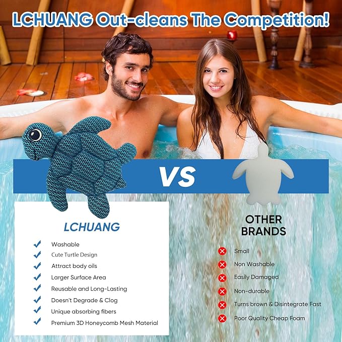 2 Pack Hot Tub Scum Absorber Turtle - Oil Absorbing Hot Tub Floating Sponge Cleaner Absorber Spa & Pool Cleaner, Keeps Water Clear, Reusable Pool Scum Absorber Hot Tub Spa Accessories