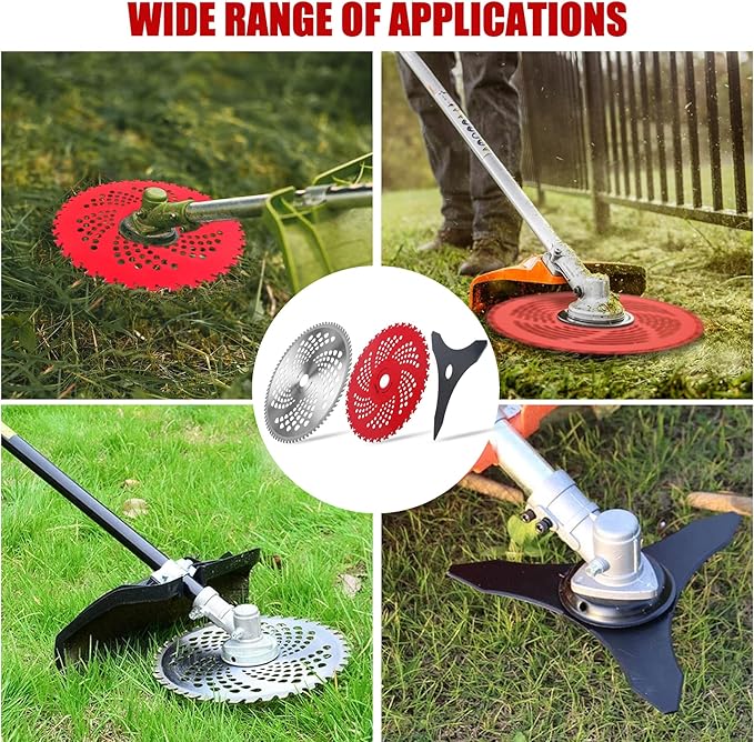 10" x 80T Carbide Tip Brush Cutter Trimmer Blades & 9" x 36 Teeth Carbide Tipped Blades & 10" x 3 Teeth Carbon Blades with Adapter Kit