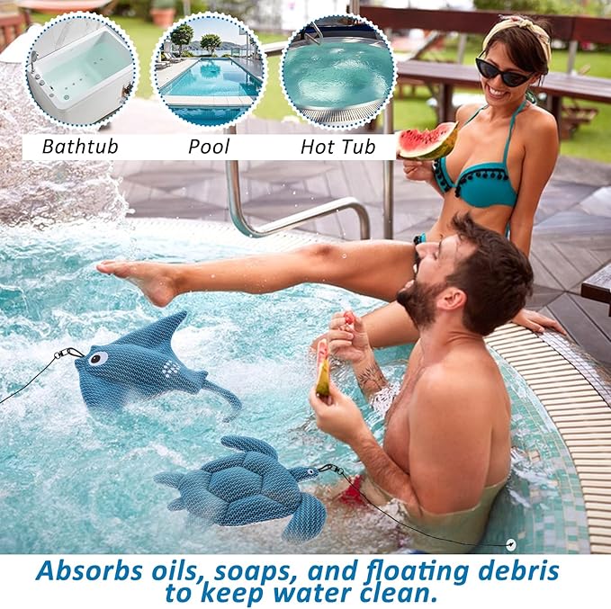 2 Pack Hot Tub Scum Absorber, 2025 Upgrade Reusable Scum Turtle and Devilfish Hot Tub Absorber Accessories Hot Tub Sponge for Spa & Pool Cleaner, Hot Tub Oil Absorbing Keeps Water Clean