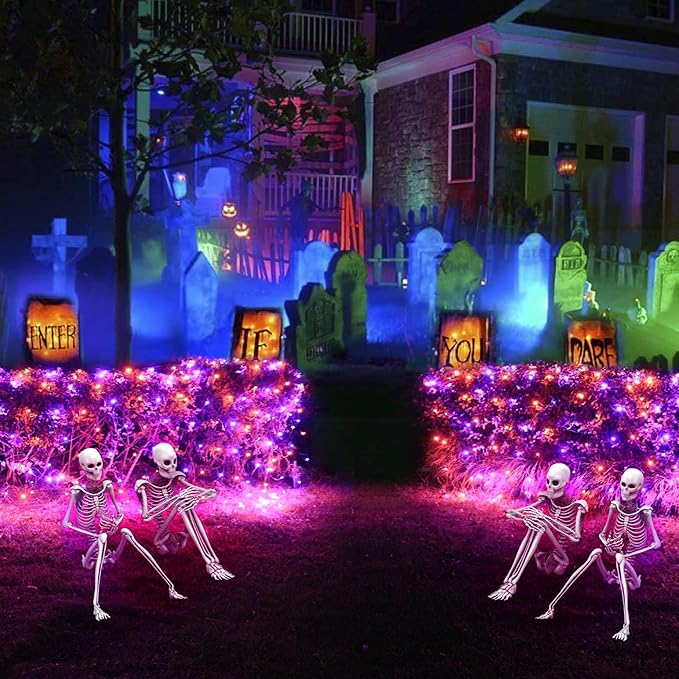 Halloween Net Lights, 510 LED Large Outdoor Net Mesh Lights for Bushes 28x5ft, 8 Modes Waterproof Twinkle String Light Connectable for Hedge Yard Decor, Orange and Purple