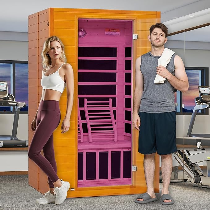 Real Relax Far Infrared Sauna for Home, 2 Person Indoor Home Sauna with Low Emf Red Light Therapy, Canadian Hemlock Wooden Dry Saunas Room with Bluetooth Speakers, 9-Color Chromotherapy Lights