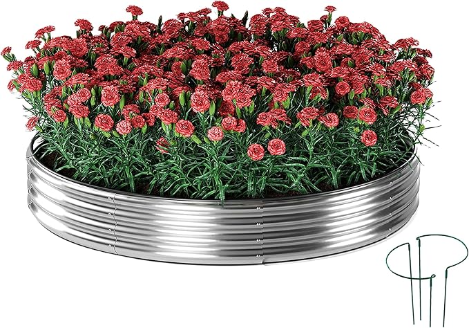 Galvanized Metal Planter Raised Garden Bed Kit for Gardening Outdoor,Height 12 Inch, 3x3x1ft Round Galvanized Steel Fire Pit,Steel Fire Pit Silver for Backyard, Camping, Bonfire