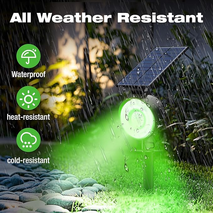 nipify 2 Pack Solar Spot Lights Outdoor Waterproof, Solar Spotlight Light for Outside Yard Landscape Lighting Pathway Lights Wall Auto On/Off, Green