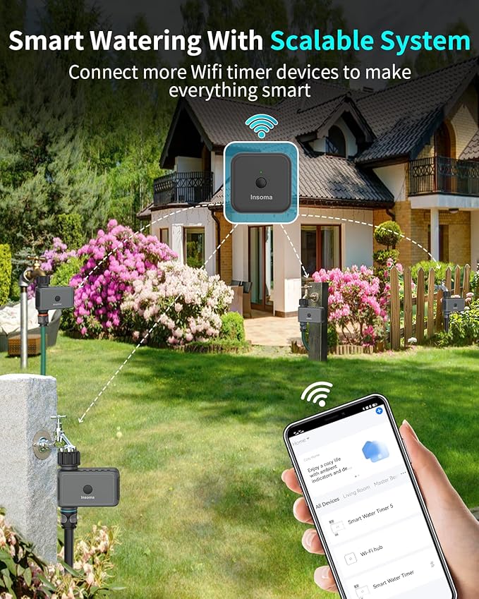 WiFi Water Timer 1 Zone, Smart Sprinkler Timer, WiFi Hose Timer for Garden Faucet, Irrigation Controller w/WiFi Hub, Up to 20 Watering Plans, App/Voice Control Work with Alexa and Google Assistant