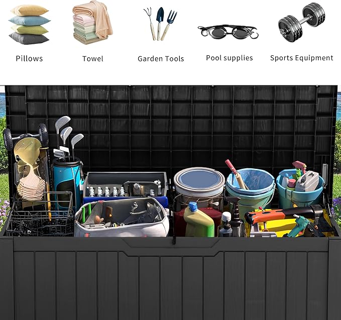 YITAHOME 120 Gallon Resin Deck Box, Weather Resistant Outdoor Storage Box for Patio Cushions, Garden Tools, Pool Supplies, Lockable, Easy With Tool Assembly, Extra Seat or Table (Black)