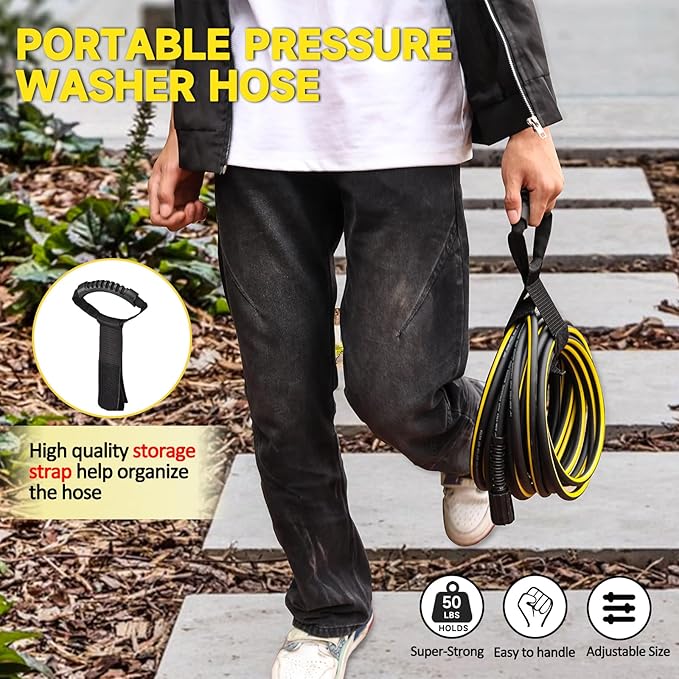 100ft Pressure Washer Hose - 1/4" Flexible Power Washer Hose with Stainless Steel Quick Connect Fittings, 3600 PSI Non-Kink Extension Replacement Hose for Gas&Electric Pressure Washer