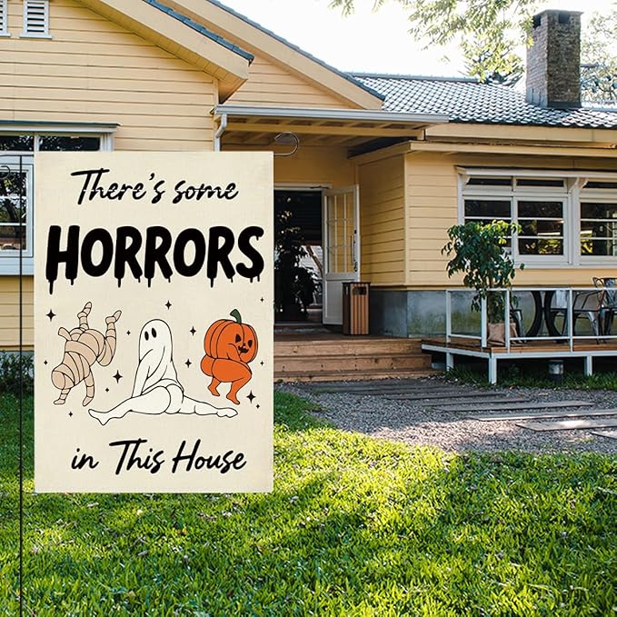 Funny Halloween Garden Flag Ghost Pumpkins Fall Halloween Themed Holiday Party Outside Outdoor Lawn Decorations Yard Flag Double Sided 12x18 Inch