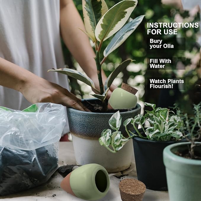 Plant Watering Globes - Olla Terracotta Watering Spikes - Hold 16 Ounces - Olla Water System for Plants - Self Water Method - Slow Releaese Drip Irrigation Terracotta Stakes