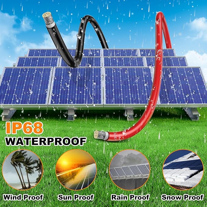 Oududianzi 2x200 Feet Solar Panel Wire, 10AWG Solar Wire Tinned Copper 10 Gauge Solar Cable PV Wire, for Outdoor Automotive RV Solar Panels Boat Marine (200FT Red + 200FT Black)