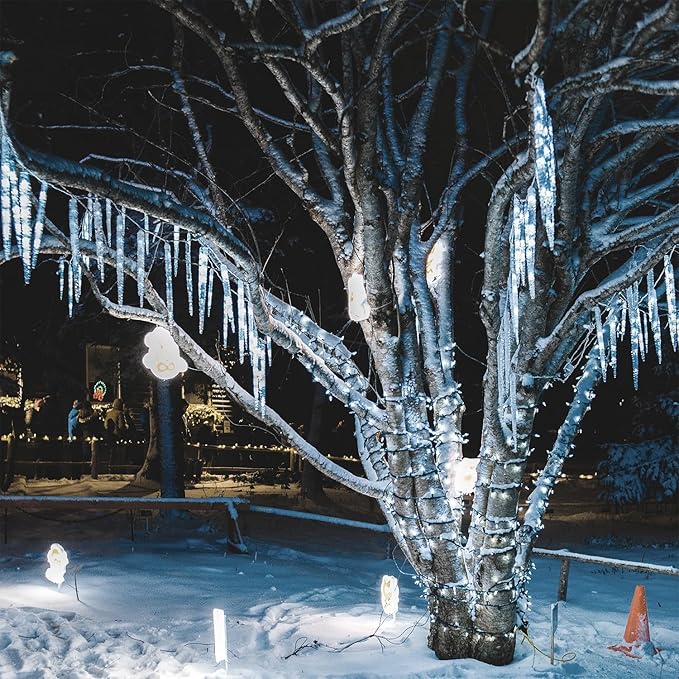 WATERGLIDE 16 Icicles Meteor Shower Lights, 12" Outdoor Icicle Christmas Lights 384 SMD LED Crystal Ice Falling Light, Connectable Raindrop Iciclelight, Xmas Winter Party Tree Holiday Decor, White