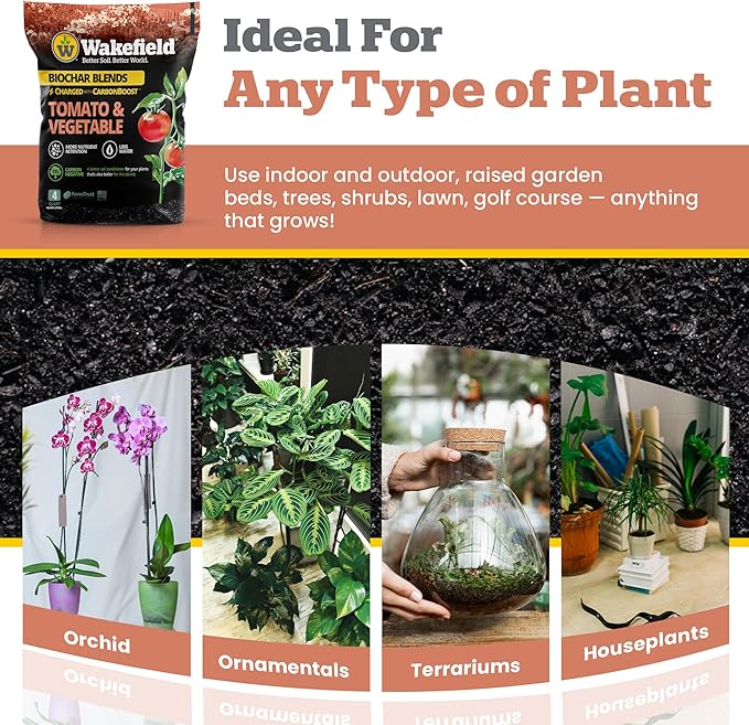 Wakefield - Premium Biochar Blend - Organic Potting Soil with Humic Acid for Vegetables - Enhanced Organic Soil Mix with CarbonBoost for Vegetables,Tomatoes and Gardens - 4 quarts